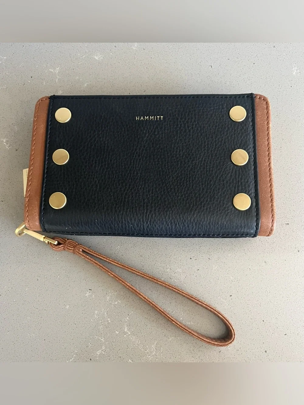 Hammitt Bryant Contrast Trim Continental Wristlet Wallet North End Brushed Gold